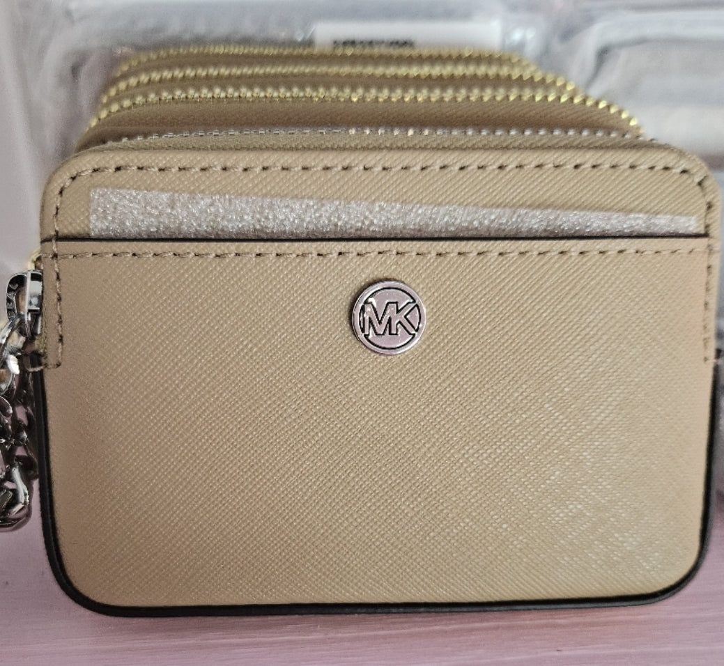 Portmonnaie Michael Kors Camel Braun silberner Reißverschluss