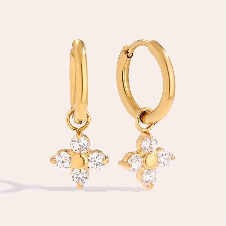 Diamonds Hoop 20mm Flower Edelstahl Ohrringe Ohrringevergoldet mit Strass Nickelfrei 125170 Silber und goldfarbend