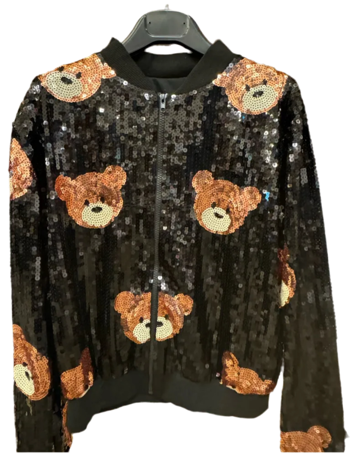 Schwarze Pailletten Glitzer Jacke mit Teddy 🧸 0524