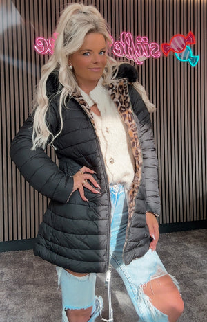 Winter Wende Steppjacke mit Leo und Kunstfellkapuze 8678 verschiedene Grössen