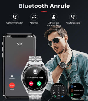 Edle Herren Smartwatch rund silber