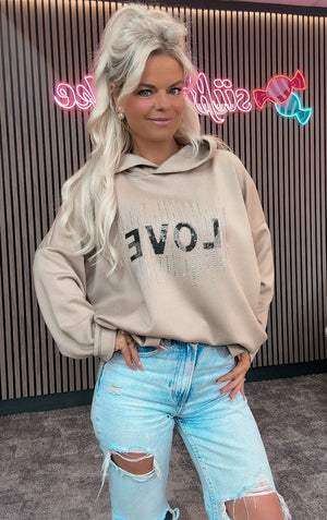 Pullover mit Kaputze LOVE Glitzer verschiedene Farben 1503