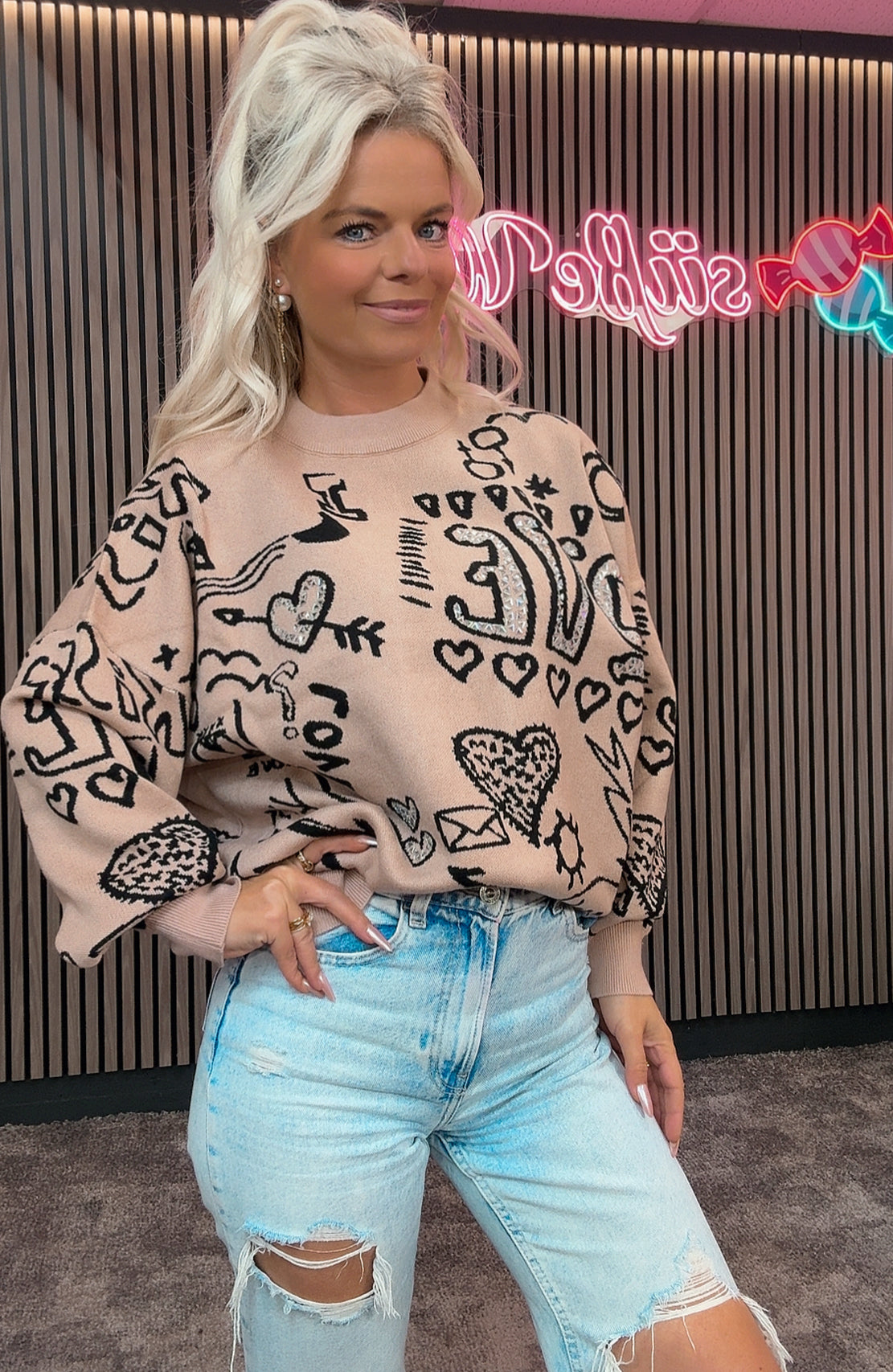 Pullover LOVE mit Glitzer verschiedene Farben 2976 0246