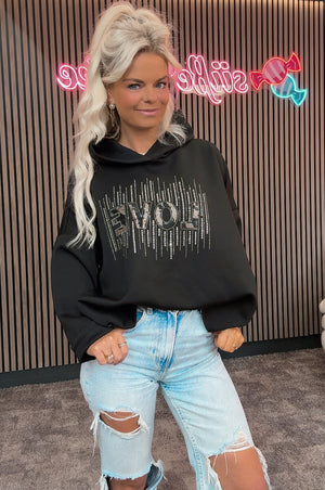 Pullover mit Kaputze LOVE Glitzer verschiedene Farben 1503