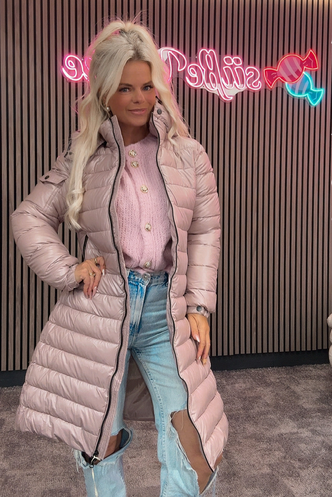 Lange dicke Jacke Perlmut