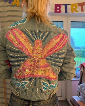 Jeans Jacke Glitzer Schmetterling A106