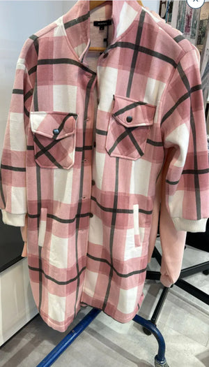 Langes Hemd Rosa/Weiss kariert mit Schwarz GRÖSSE S