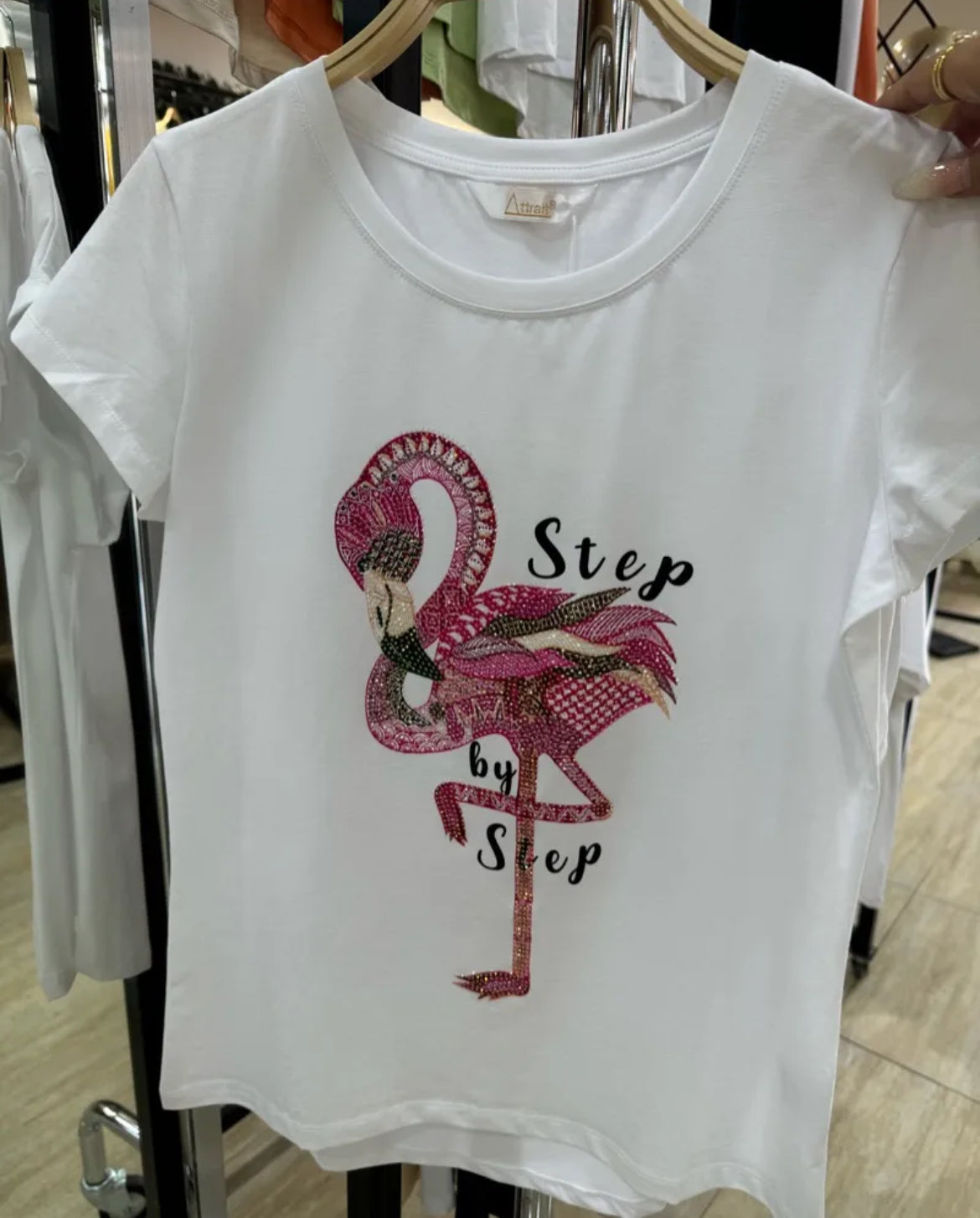 Shirt mit Glitzer Flamingo Step by step G114