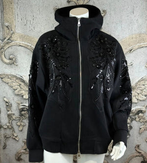 Jacke mit Blumen schwarz Glitzer