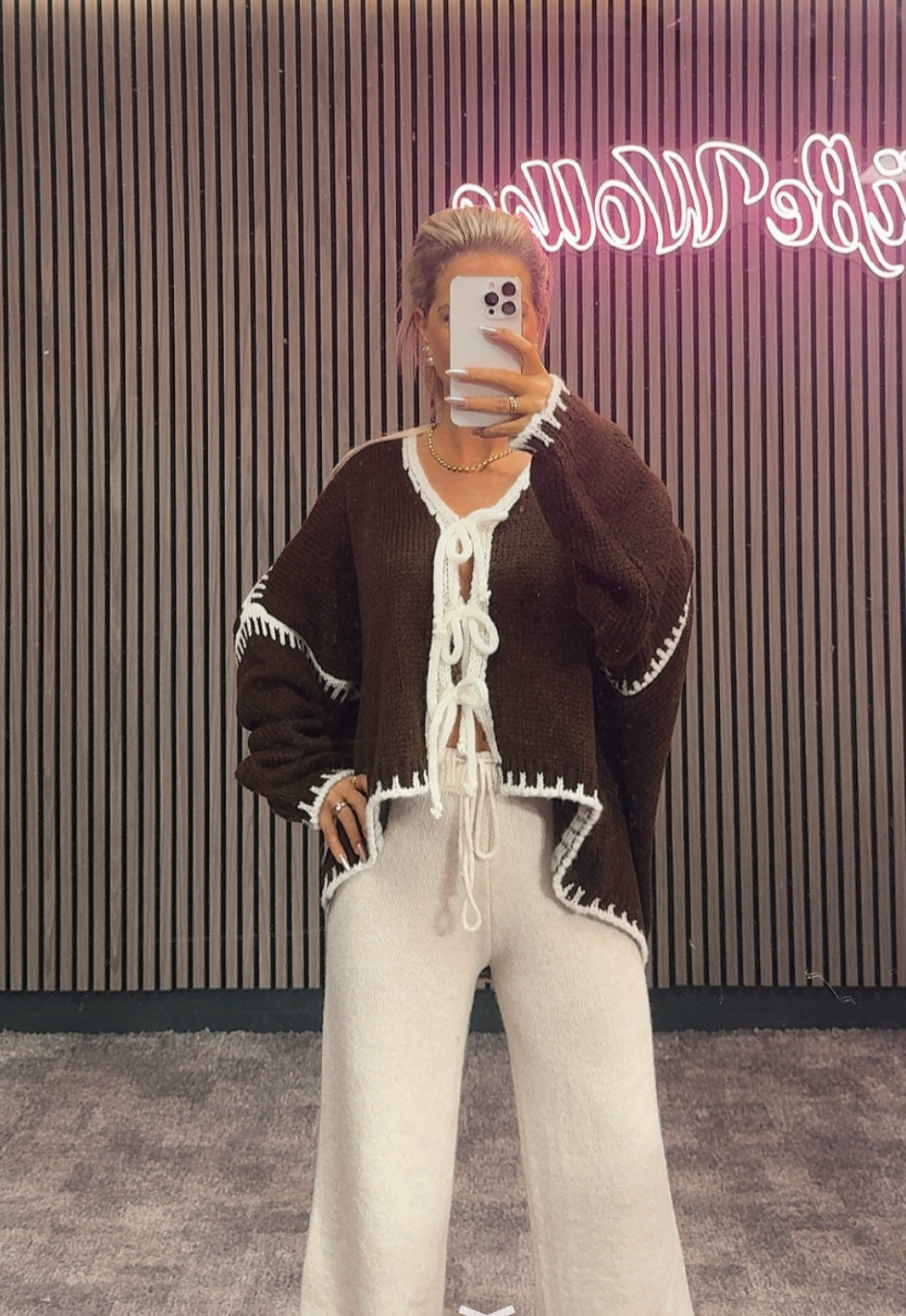 Strick Cardigan kurz mit Schleife Schokobraun 0958