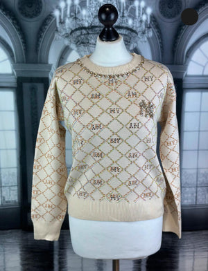 Pullover Beige mit Strass 102075