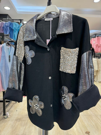 Hemd mit Glitzertasche und Glitzerblume