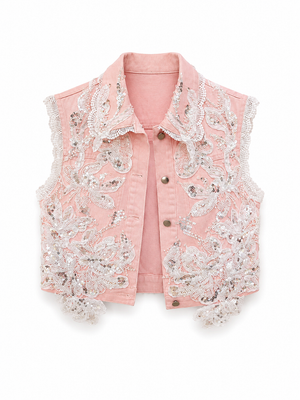 Weste rosa mit glitzer mit Perlen