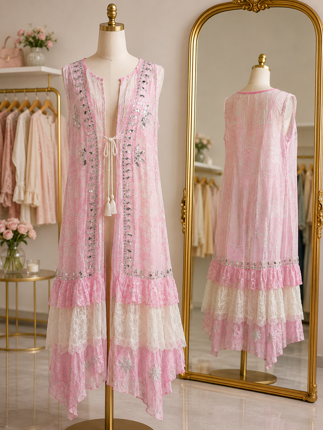 Kleid Lang Rosa Glitzer 2082