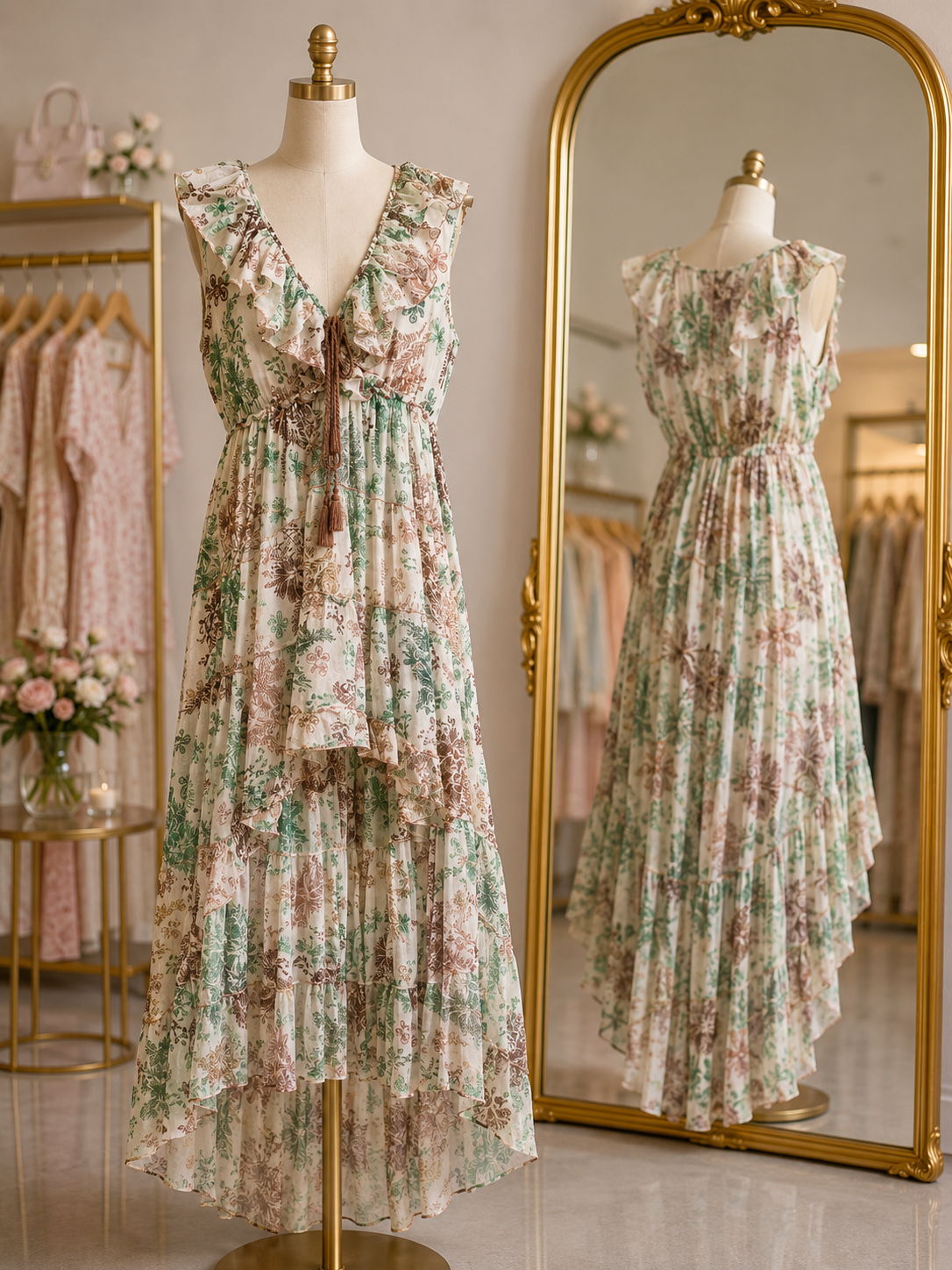 Kleid Grün Braun Creme 1260