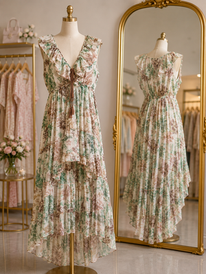 Kleid Grün Braun Creme 1260