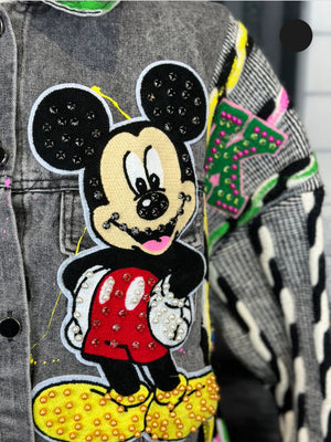 Jeans Jacke MC Maus mit Stoffärmel