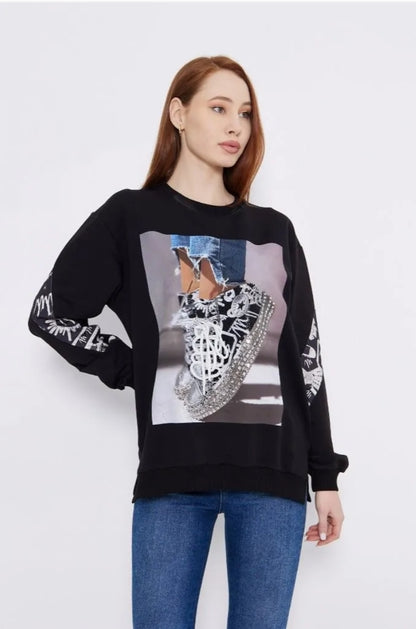 Pullover Jeans Glitzerschuh 3D verschiedene Farben