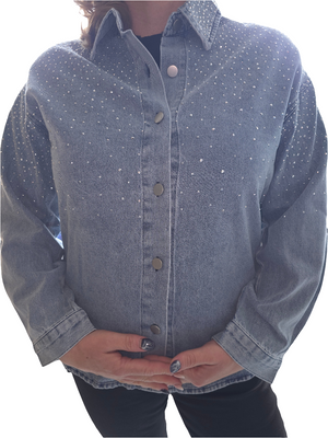 Jeanshemd mit Glitzer vorne, hinten und am Ärmel und Kragen 2440