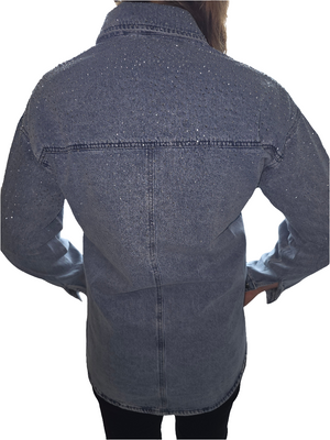 Jeanshemd mit Glitzer vorne, hinten und am Ärmel und Kragen 2440
