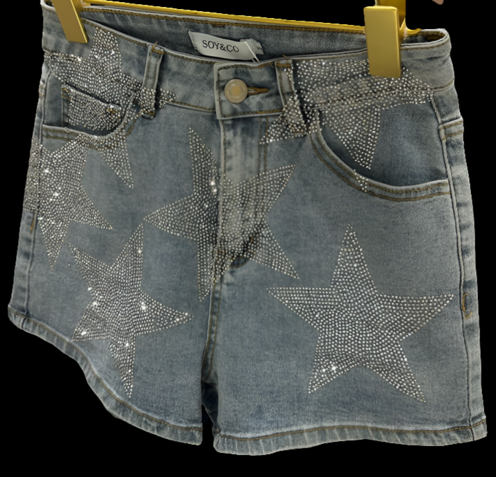 Jeanshose kurz mit Glitzer Stern M108 0415