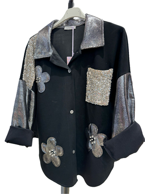 Hemd mit Glitzertasche und Glitzerblume