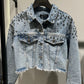 Kurze Jeans Jacke mit Glitzer