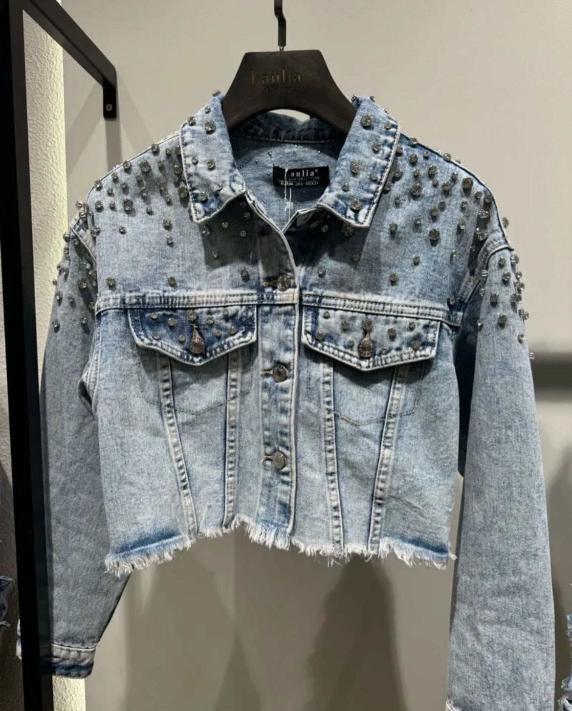 Kurze Jeans Jacke mit Glitzer