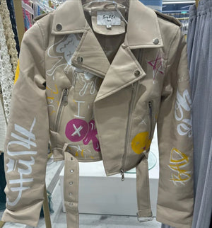 Jacke Lederoptik Beige mit Graphity Style
