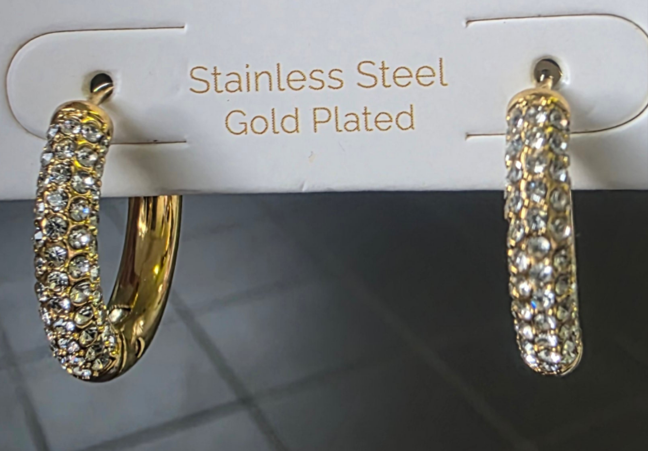 Edelstahl Ohrring Hoop goldfarbend mit Strass 125067