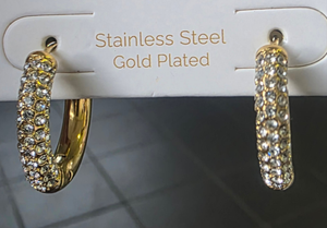Edelstahl Ohrring Hoop goldfarbend mit Strass 125067