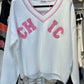 Pullover V Ausschnitt CHIC Weiss Rosa