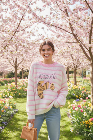 Pullover Paris Loves Croissant pink 35063