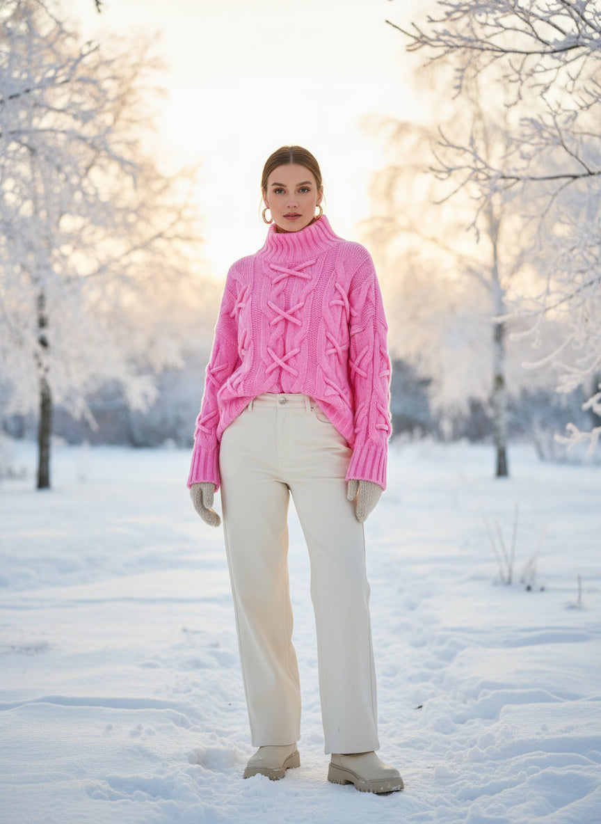 Strickpullover Rosa mit vielen Schleifen