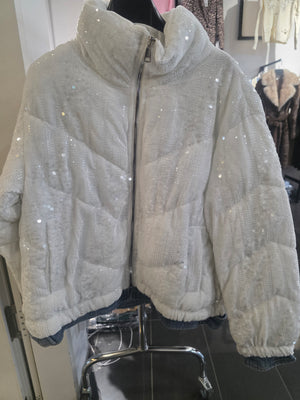 Pallietten Glitzer Jacke Weiss mit Jeans 7025 verschiedene Grössen