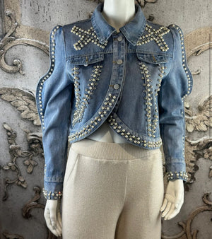 Stylische Jeansjacke mit Perlen und Strass 33031