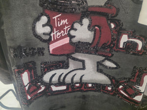 T-Shirt Hund mit Bommel Pallietten schwarz und weiss