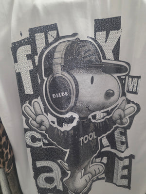 T-shirt Hund mit Kopfhörer TOOL DJ weiss