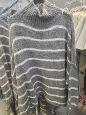 Strickpulli grosse Kragen Streifen verschiedene Farben 305712