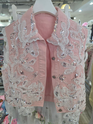 Weste rosa mit glitzer mit Perlen