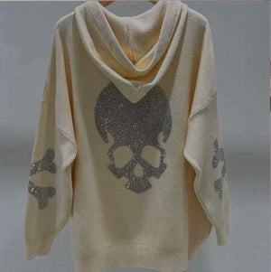 Pullover mit Kaputze und Glitzer Totenkopf 3419