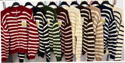 Strickjacke mit Streifen rot - weiss 51063