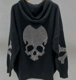 Pullover mit Kaputze und Glitzer Totenkopf 3419