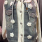 Fashion Strickjacke mit Kaputze, Jeans, Glitzer und Blumen 87693