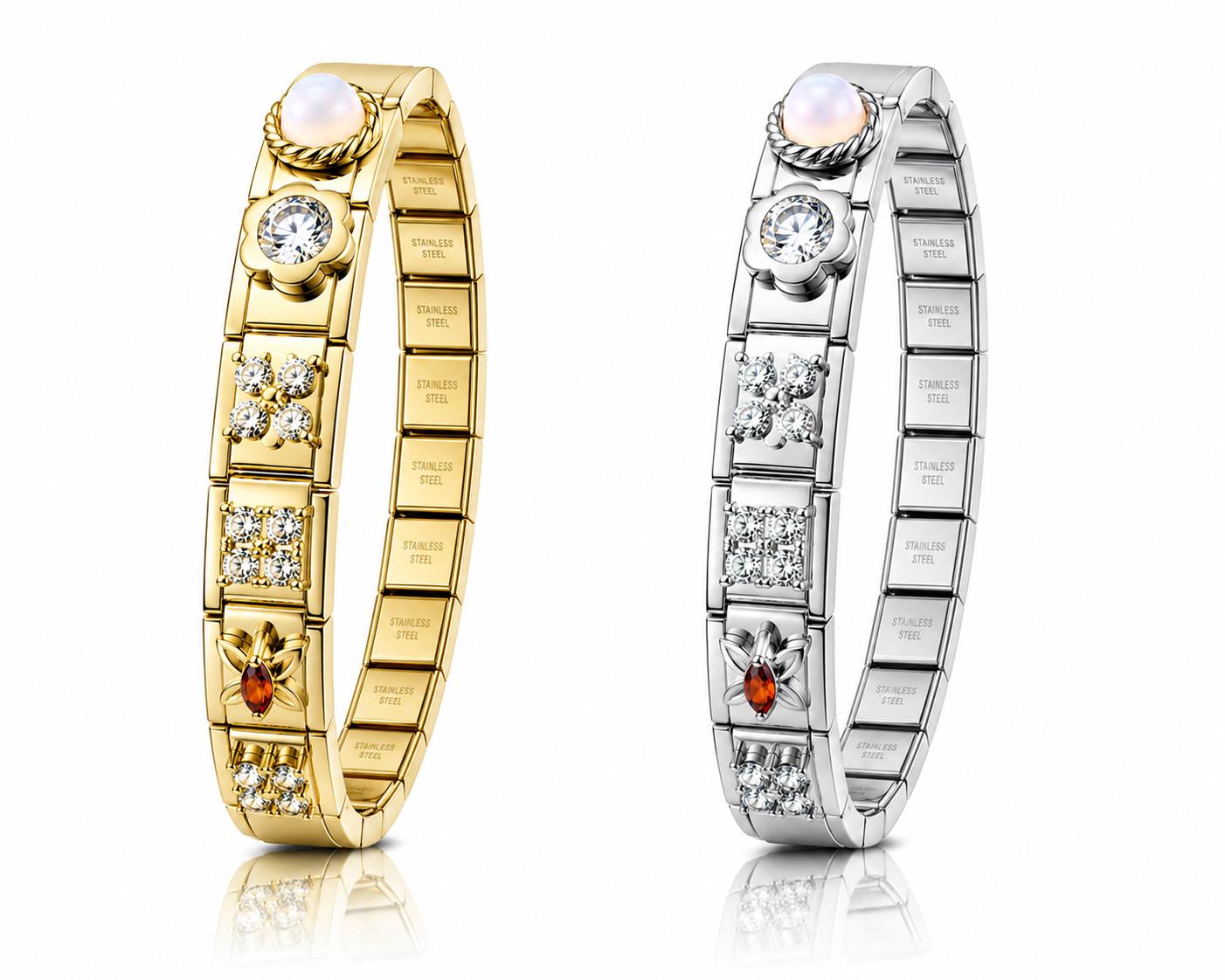 Modulararmband gold und silberfarbend und die passenden Charms dazu