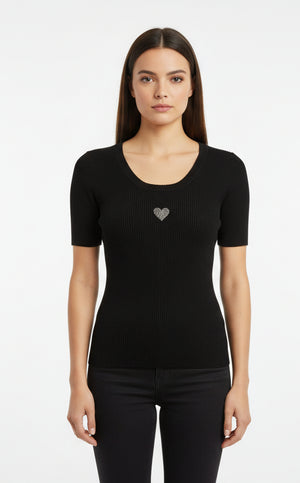 Kurzarm Shirt mit Glitzerherz verschiedene Farben 1910