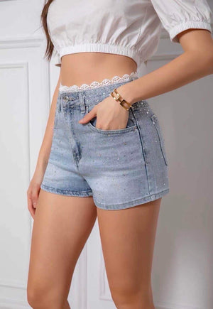 Jeans Short mit Glitzer und Spitze 128 verschiedene Grössen