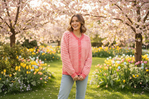 Strickjacke pink weiss 19160