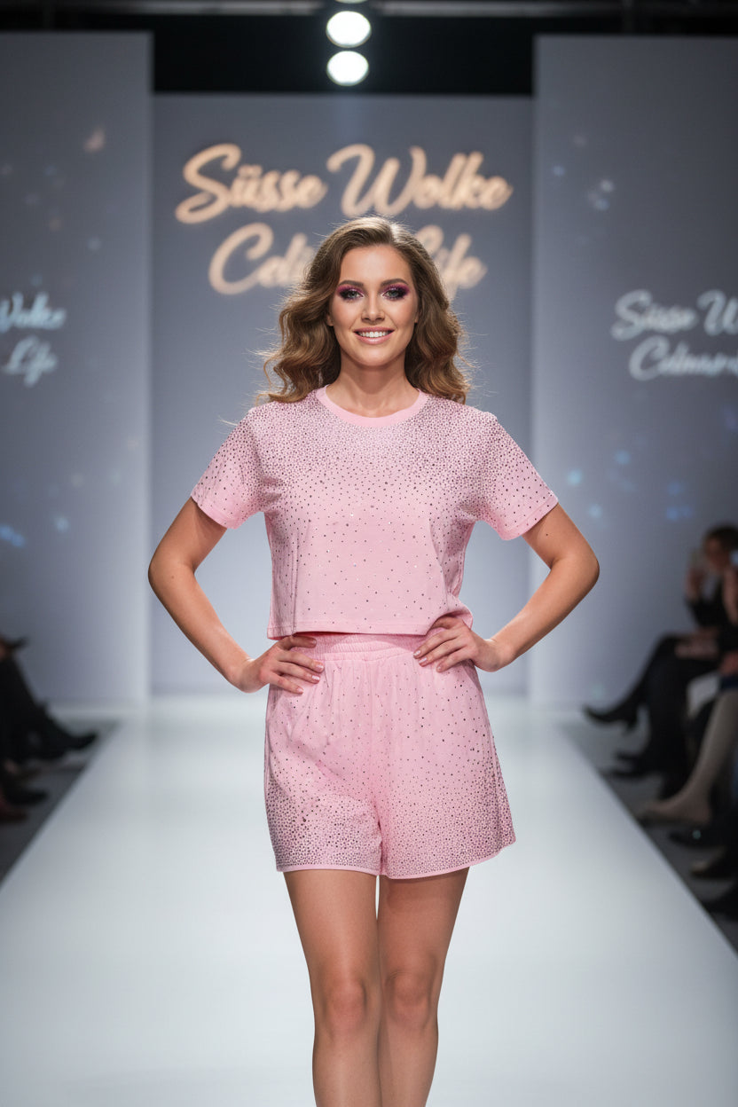 Glitzer Zweiteiler shirt & short  7848 verschiedene Farben
