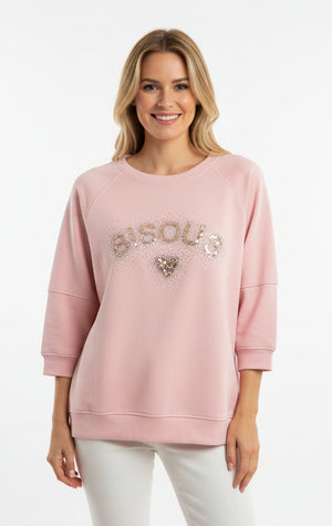 Kurzarm Pulli BISOUS Glitzer mit Herz 20520
